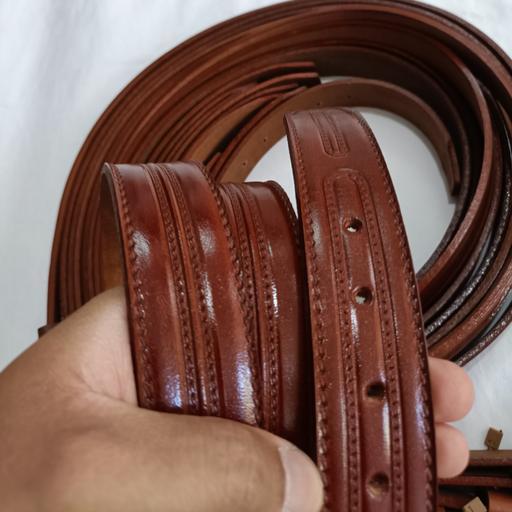 کمربند چرم بوفالو ضمانت کیفیت ضخیم چرم سناباد عرض 4سانت طرح 4 خط گردویی کمر بندچرم تبریز